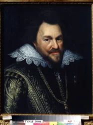 "Retrato de Philip William, Príncipe de Orange (1554-1618) Pintura escolar holandesa. Museu Estatal de Arte do início do século XVII, Tula, Rússia