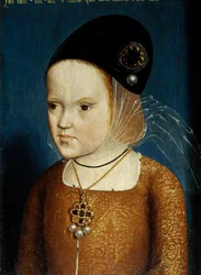 Retrato de Margarita da Áustria (1480-1532) filha do Imperador Maximiliano, com 3 anos e 3 meses em Abril de 1483, mais tarde esposa do Infante Dom Juan, príncipe das Astúrias e depois Filibert, o Bonito, Duque de Sabóia e governanta da Holanda. Um