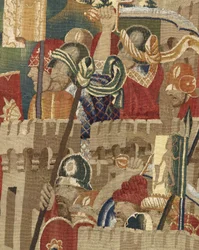 Tapeçaria mostrando as Conquistas de D. Afonso V de Portugal, Tournai. Detalhe. (Lã e seda).