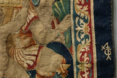 Tapeçaria mostrando as Conquistas de D. Afonso V de Portugal, Tournai. Detalhe. (Lã e seda).