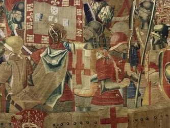Tapeçaria mostrando as Conquistas de D. Afonso V de Portugal, Tournai. Detalhe. (Lã e seda).