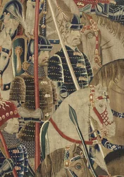 Tapeçaria mostrando as Conquistas de D. Afonso V de Portugal, Tournai. Detalhe. (Lã e seda).