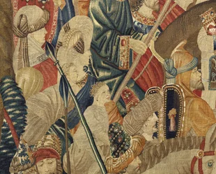 Tapeçaria mostrando as Conquistas de D. Afonso V de Portugal, Tournai. Detalhe. (Lã e seda).