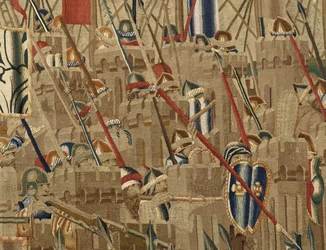 Tapeçaria mostrando as Conquistas de D. Afonso V de Portugal, Tournai. Detalhe. (Lã e seda).