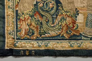 Tapeçaria mostrando as Conquistas de D. Afonso V de Portugal, Tournai. Detalhe. (Lã e seda).