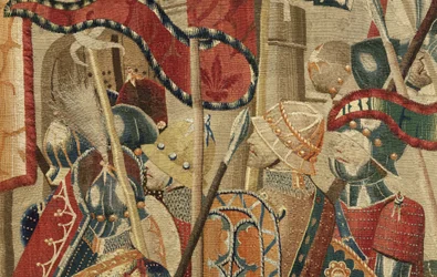 Tapeçaria mostrando as Conquistas de D. Afonso V de Portugal, Tournai. Detalhe. (Lã e seda).