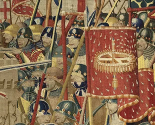 Tapeçaria mostrando as Conquistas de D. Afonso V de Portugal, Tournai. Detalhe. (Lã e seda).