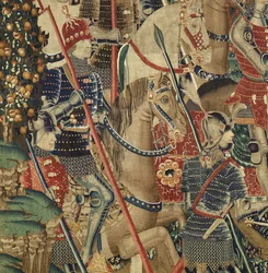 Tapeçaria mostrando as Conquistas de D. Afonso V de Portugal, Tournai. Detalhe. (Lã e seda).