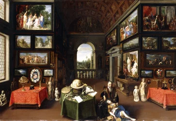O interior de uma galeria de imagens com personificações de pintura e desenho, c.1630