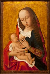 A Virgem e o Menino - Pintura de um mestre flamengo, óleo sobre madeira, ca. 1475-1500 (Virgem e o Menino, por um mestre holandês desconhecido, óleo sobre painel, ca. 1475-1500) - Museu de Artes Antigas de Lisboa (Portugal)