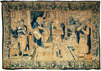 As colecções universitárias. A tapeçaria flamenga. Moisés quebra o corvo de Faraó. Oudenaarde. 350x510cm. Ca 1550.