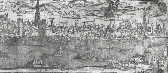 Vista, de, porto antuérpia, detalhe, de, a, direita, seção, 1515-50
