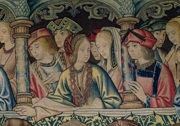 Mulheres na corte de Davi, detalhes da tapeçaria de Davi e Bate-Seba, c.1510-15
