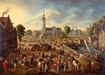 Vista da cidade da praça principal em Lier, ca 1620-1625