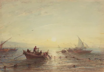 Pesca de atum ao nascer do sol ao largo da costa perto de Marselha