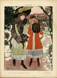 Ilustração de Florane (1872-1940) em Le Rire, 22/01/10 - Ingenuite - Moda, Chapéu, Jardim Público
