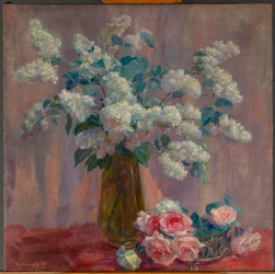 Lilás e Rosas (óleo sobre tela)
