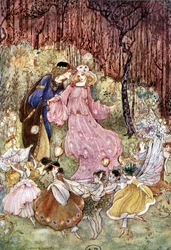 Casal e duendes - em "My Fairyland", de Fiona Malcom, doente Florence Anderson