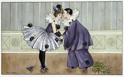 Pierrot e Colombine - sobremesa por Florence Hardy, deb. século XX