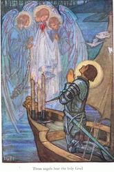 Três anjos carregam o Santo Graal (Sir Galahad) (litografia a cores)
