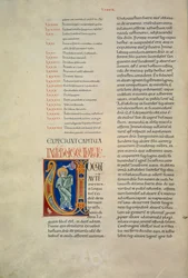 Página da Bíblia de Corbolino com a inicial representando Deus falando a Moisés (Cód. Conventi Soppressi 630, c. 52v), manuscrito