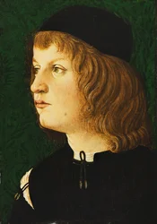 Retrato de uma juventude, busto, em um boné escuro, c.1475