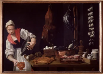 Jovem mulher na cozinha (óleo sobre tela