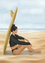 Mulher a surfar na praia