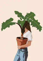 Mulher a segurar uma planta
