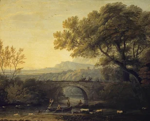 Francês:  Paysage avec un pont Paisagem com uma ponte