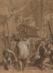Cortejo fúnebre de um santo com anjos