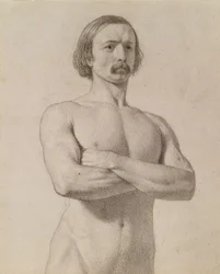 Estudo acadêmico nu, meio comprimento com bigode e braços cruzados, 1849