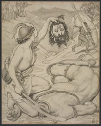David and Goliath, Cartoon for Stained Glass Window no Jesus College, Cambridge