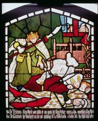 A morte de Sir Tristan, de "A história de Tristão e Isolda", William Morris und Co. (vitral)