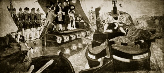 A abertura do canal de Bridgewater, 1768, ilustração da "História da nação britânica" de Hutchinson, c.1923