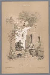 Pais com filhos na sua casa de aldeia
Estudos de figuras numa paisagem (título da série)
L
