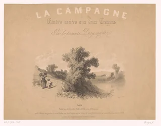 Impressão do título para: Estudos de cenas rurais com dois tipos de giz
Estudos de cenas rurais com dois tipos de giz (título da série)
La Campagne. Etudes variées aux deux Crayons par les premiers Paysagistes (título da série sobre o objecto)