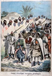 Coluna de marroquinos insurgentes presos em Tadla pelo exército do sultão Abdul-Hafizs, 1897.