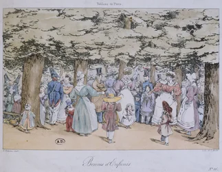 Crianças e babás no parque, da série Tableau de Paris, gravada por C. Motte, 1827