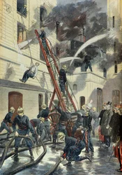 Félix Faure assiste à formação dos bombeiros de Paris em 1898 (Gravura)