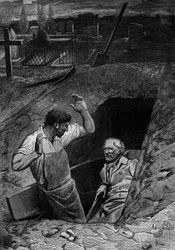 Ilustração para o romance "Os Miseráveis" de Victor Hugo (2ª parte: Cosette), gravura de Meaulle: Fauchelevent e Jean Valjean