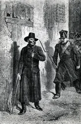 Javert perseguindo Valjean, ilustração de &39;Les Miserables&39; por Victor Hugo, publicado por J. Hetzel, 1865 (gravura em madeira)