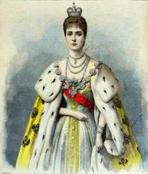 Retrato de Alexandra Feodorovna em traje de coroação