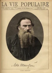 Retrato de Leon Tolstoi (1828-1910), escritor russo. Ilustração de F. Meaulle. Gravura de 1890 em "La vie populaire". Coleção Particular