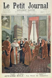 Página de rosto do Tribunal de Cassação com o Sr. Loew, Sr. Chambareaud e Sr. Manau, ilustração do suplemento ilustrado do Le Petit Journal
