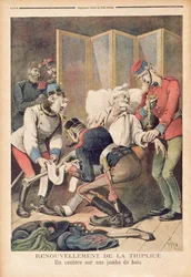 Caricatura da Tríplice Aliança da Alemanha, Áustria e Itália, de &39;Le Petit Journal&39;, junho de 1896