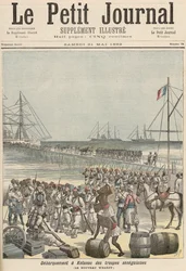 Desembarque das tropas senegalesas no New Wharf em Cotonou, do &39;Le Petit Journal&39;, 21 de maio de 1892