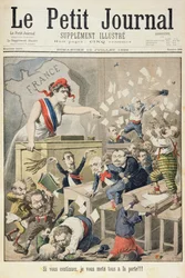 Página de rosto representando um tumulto na Câmara dos Deputados, ilustração do suplemento ilustrado do Le Petit Journal, 10 de julho de 1898