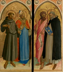 São Francisco e um santo bispo, São João Batista e São Domingos, finais de 1420 (têmpera e folha de ouro sobre painel)