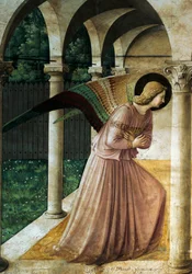 Anunciação de Giovanni da Fiesole conhecido como Fra Angelico (cerca de 1400-1455), detalhe